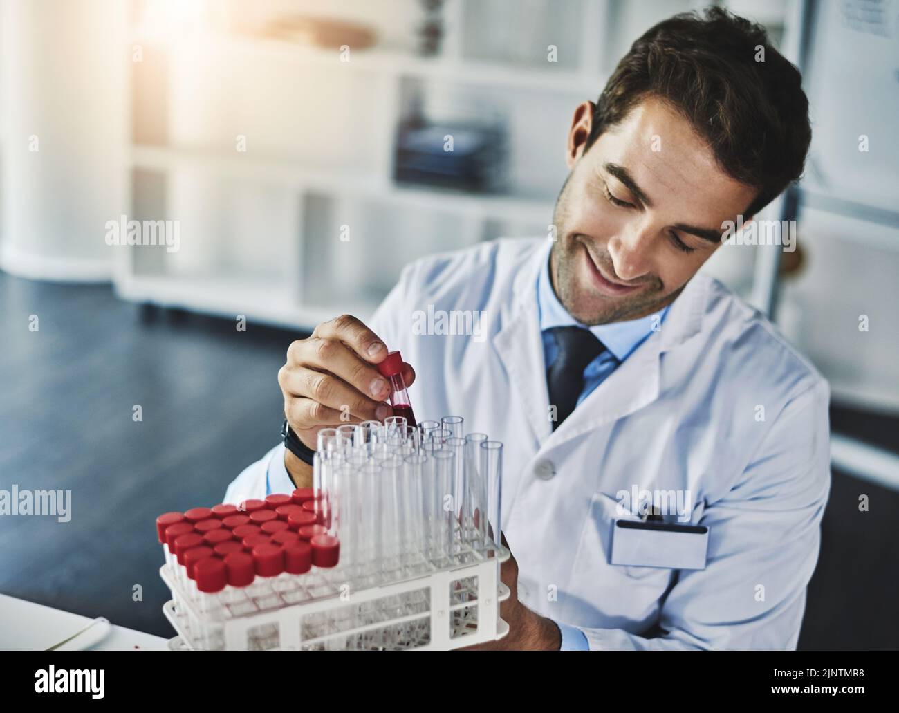 Lavora in modo ordinato. Uno scienziato che analizza campioni medici in un laboratorio. Foto Stock