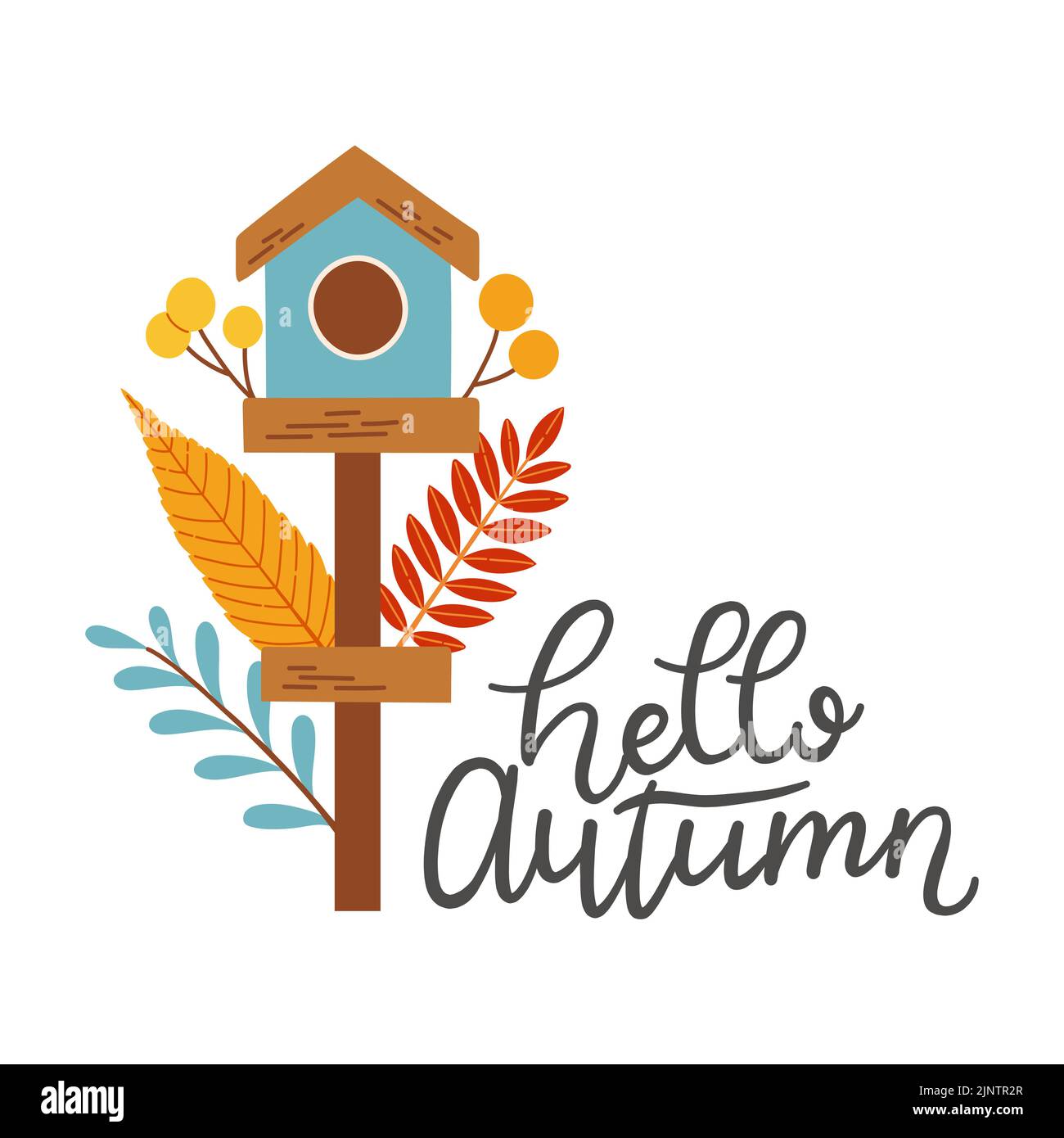 Ciao autunno birdhouse autunno stagione elementi vettoriali Illustrazione Vettoriale