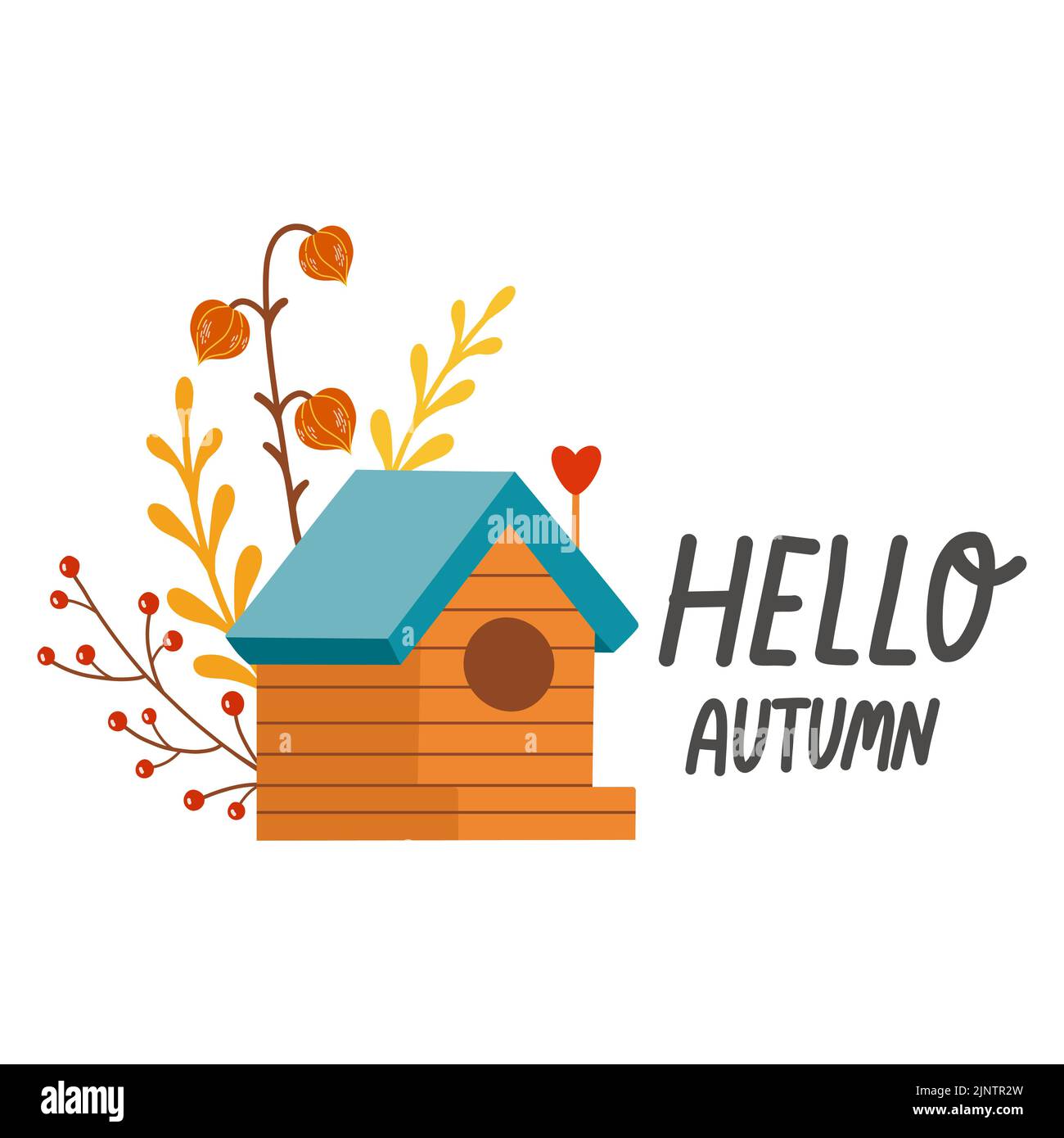 Ciao autunno birdhouse autunno stagione elementi vettoriali Illustrazione Vettoriale