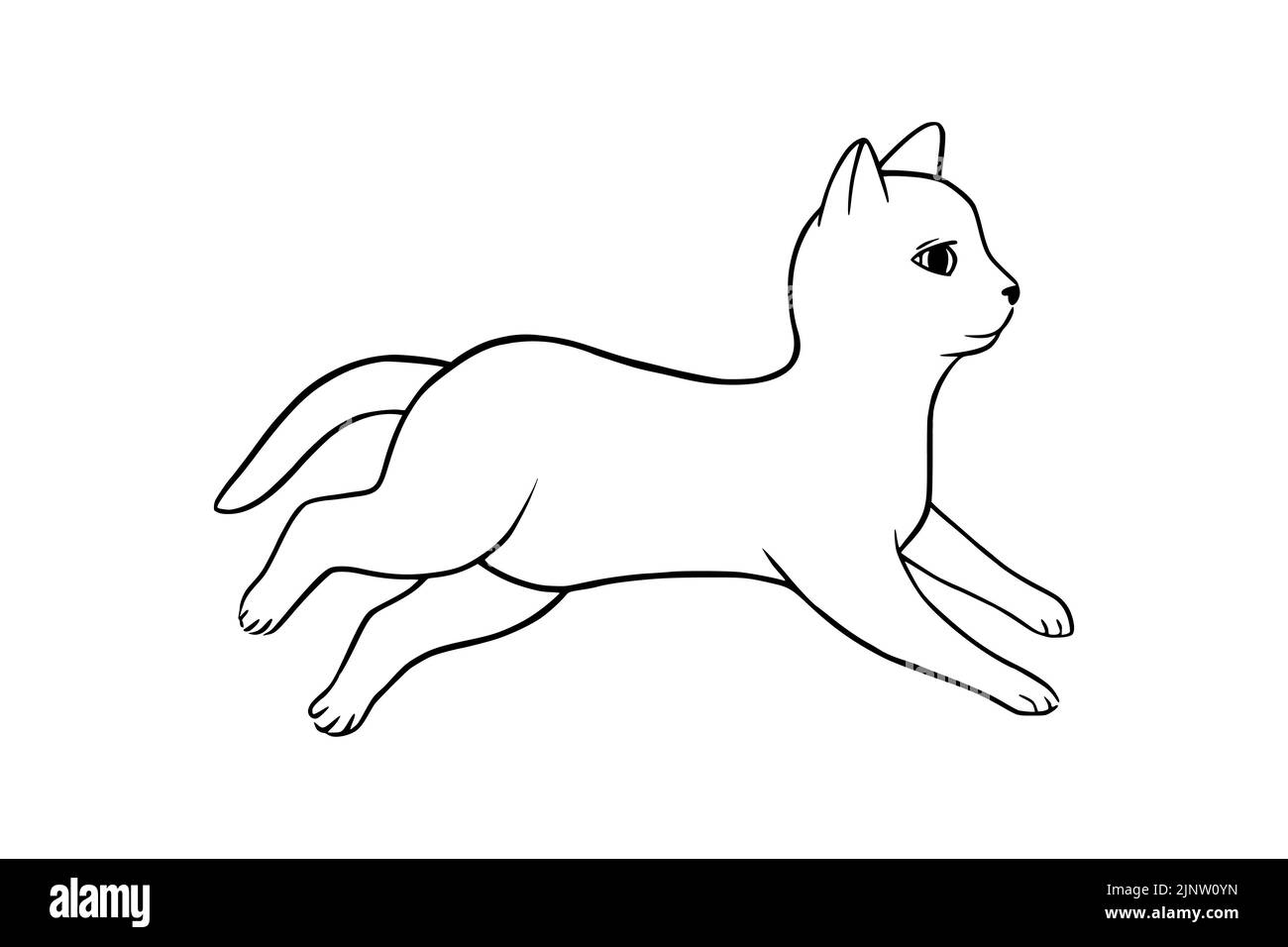 Disegno nero giacente del gatto. Gatto giocoso in stile doodle. Carino illustrazione vettoriale isolato su sfondo bianco Illustrazione Vettoriale