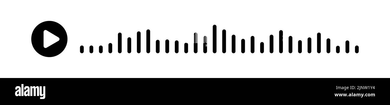 Onde sonore nere dell'equalizzatore isolate su sfondo bianco. Illustrazione del ritaglio del vettore. Concetto riprodurre il messaggio audio nel social network sul cellulare A. Illustrazione Vettoriale
