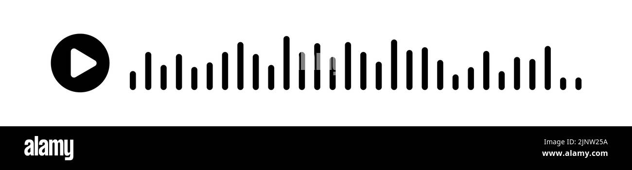 Onda sonora nera dell'equalizzatore isolata su sfondo bianco. Illustrazione del ritaglio del vettore. Concetto riprodurre i messaggi audio in social network su ap mobile Illustrazione Vettoriale