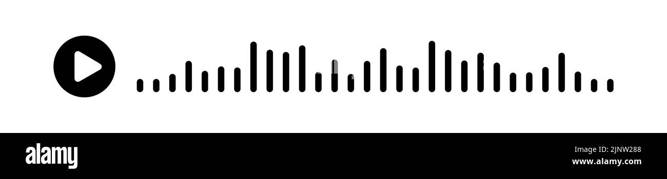 Onda sonora nera dell'equalizzatore isolata su sfondo bianco. Illustrazione del ritaglio del vettore. Concetto riprodurre i messaggi audio in social network su ap mobile Illustrazione Vettoriale