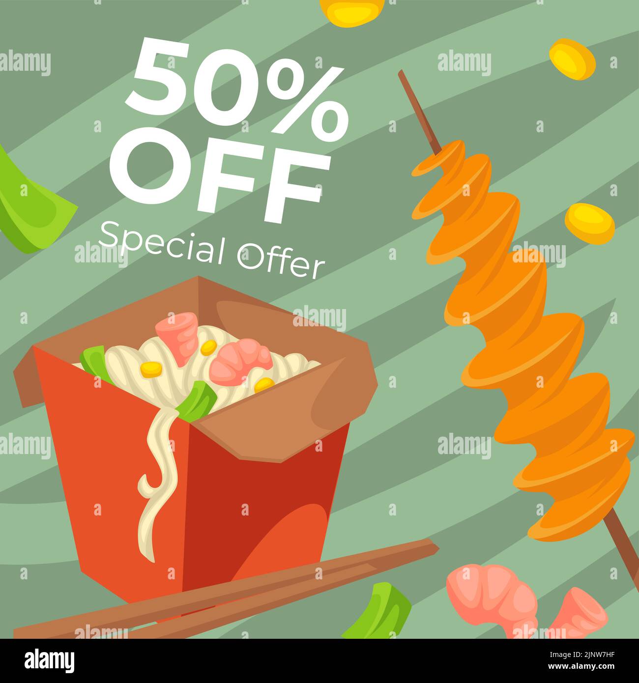 Offerta speciale per scatola di cibo cinese, sconto di $50 Illustrazione Vettoriale