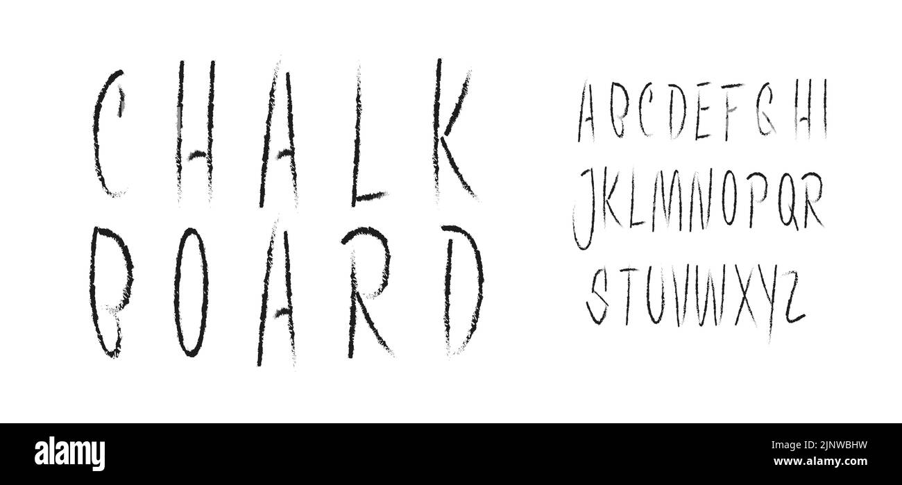 Alfabeto alto scritto a mano. Caratteri per lavagna, tipo di carbone per logo fatto a mano, titolo scolastico, caratteri per scrittura leggera, tipografia minimalistica. Sottile Illustrazione Vettoriale