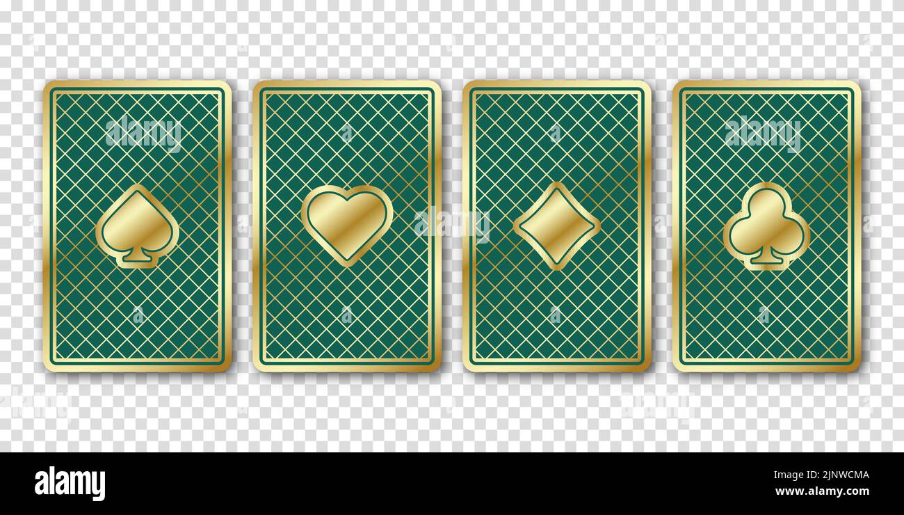 Quattro belle carte da gioco. Le schede sul retro sono verdi. Illustrazione vettoriale su sfondo trasparente. Illustrazione Vettoriale