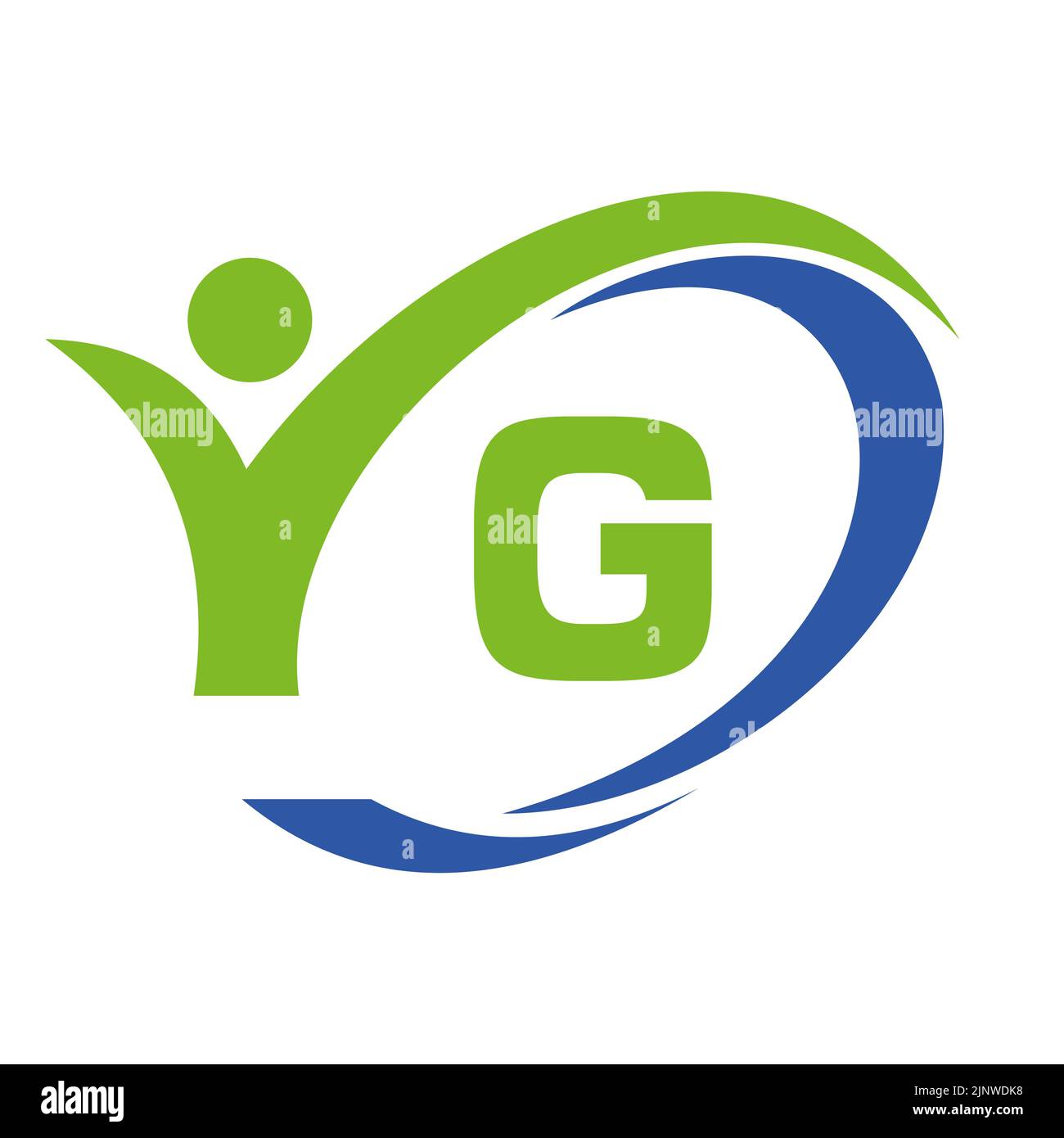Lettera iniziale G Logo, Design medico con simbolo umano. People Healthcare e lettera G Wellness Logo, Fitness Sign Illustrazione Vettoriale