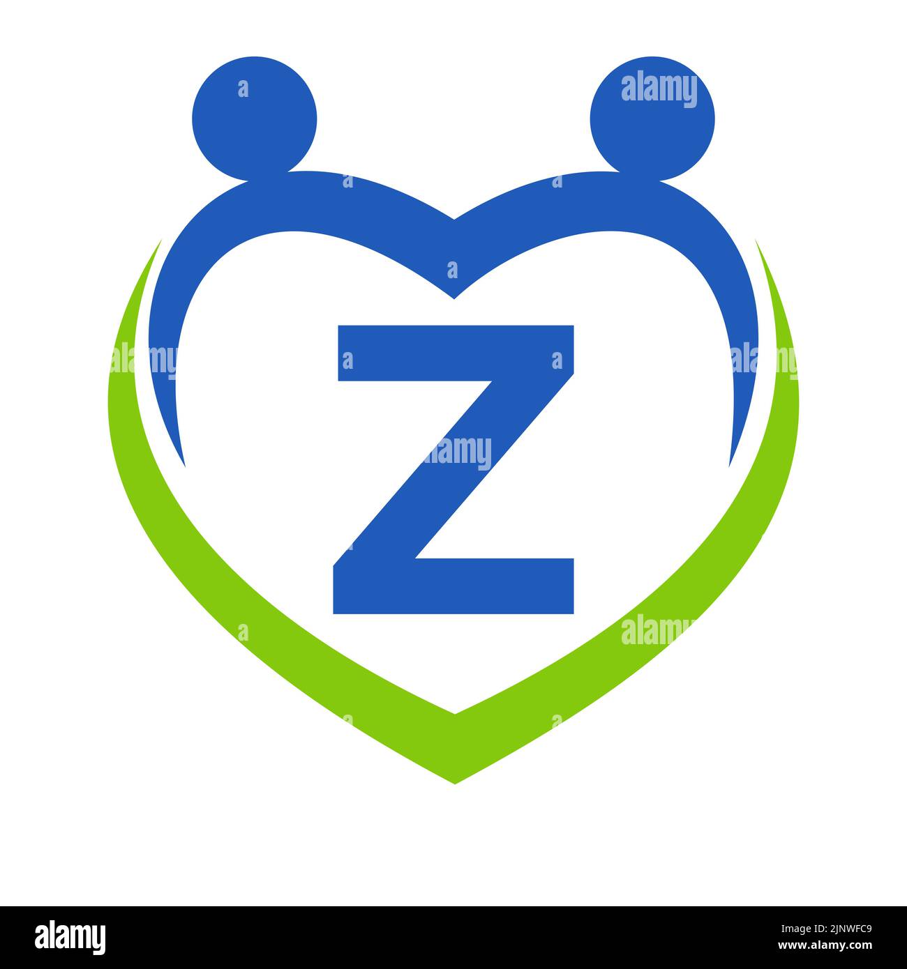 Modello lettera Z di accesso all'assistenza sanitaria. Logo Unity e Teamwork. Logotipo della Fondazione beneficenza e donazione Illustrazione Vettoriale