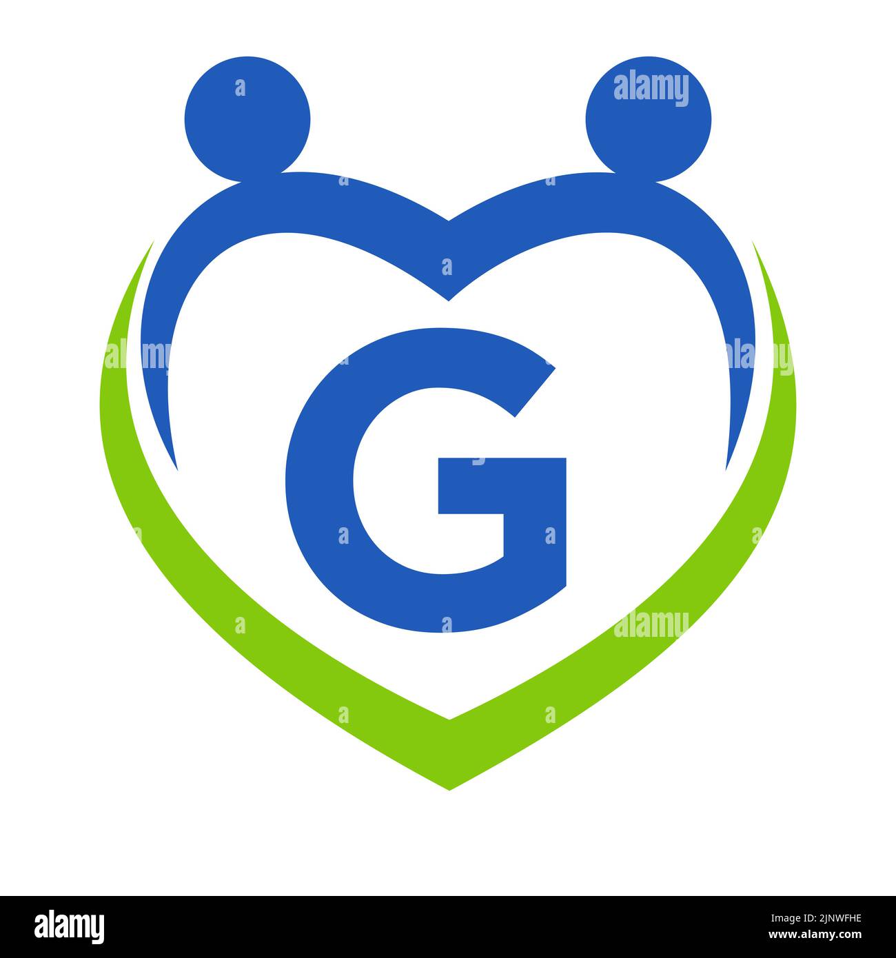 Modello lettera G per il segno di assistenza sanitaria. Logo Unity e Teamwork. Logotipo della Fondazione beneficenza e donazione Illustrazione Vettoriale