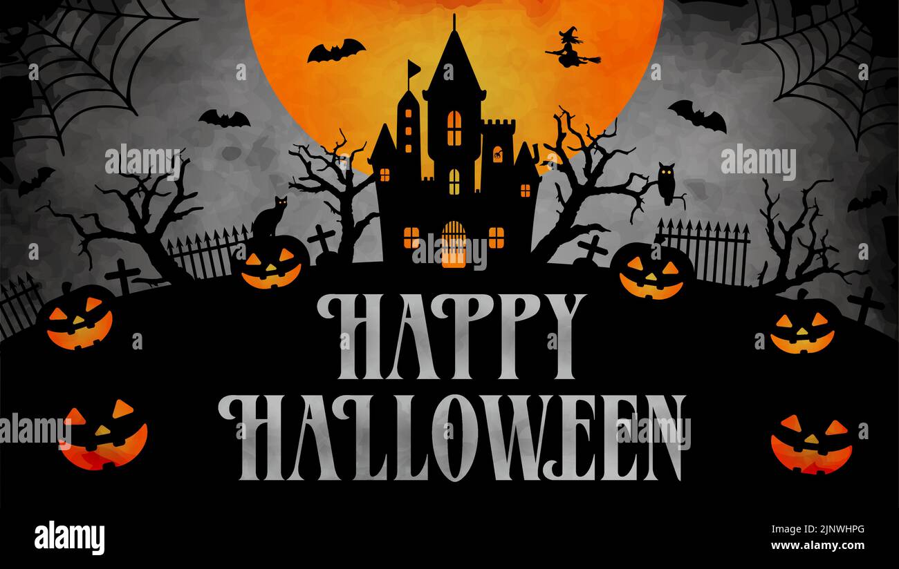 Happy Halloween silhouette vettoriale illustrazione per banner web ecc Illustrazione Vettoriale