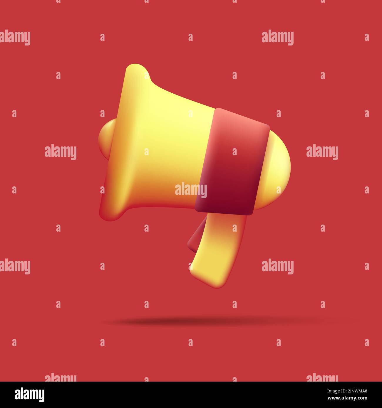 3d icona altoparlante, giallo e rosso, stile cartone animato Illustrazione Vettoriale