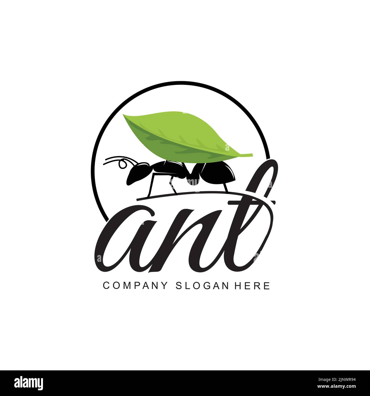 Disegno del logo ANT, disegno vettoriale del gruppo e degli animali da lavoro compatti Illustrazione Vettoriale