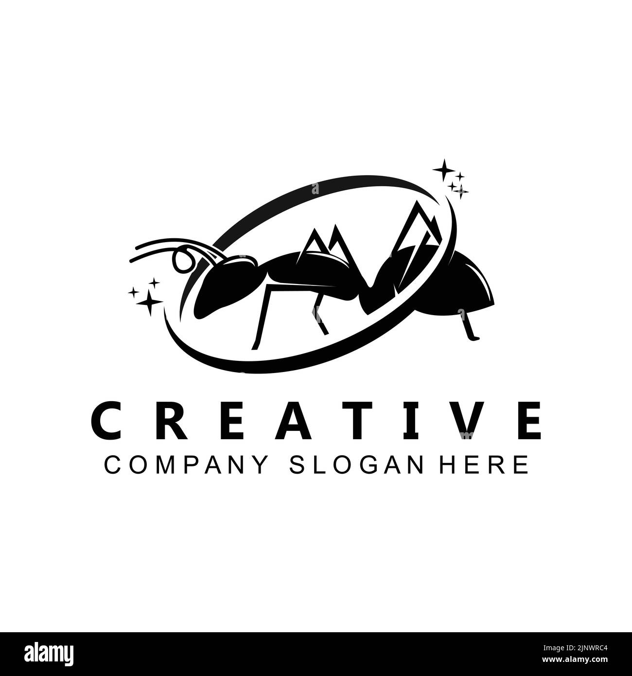 Disegno del logo ANT, disegno vettoriale del gruppo e degli animali da lavoro compatti Illustrazione Vettoriale