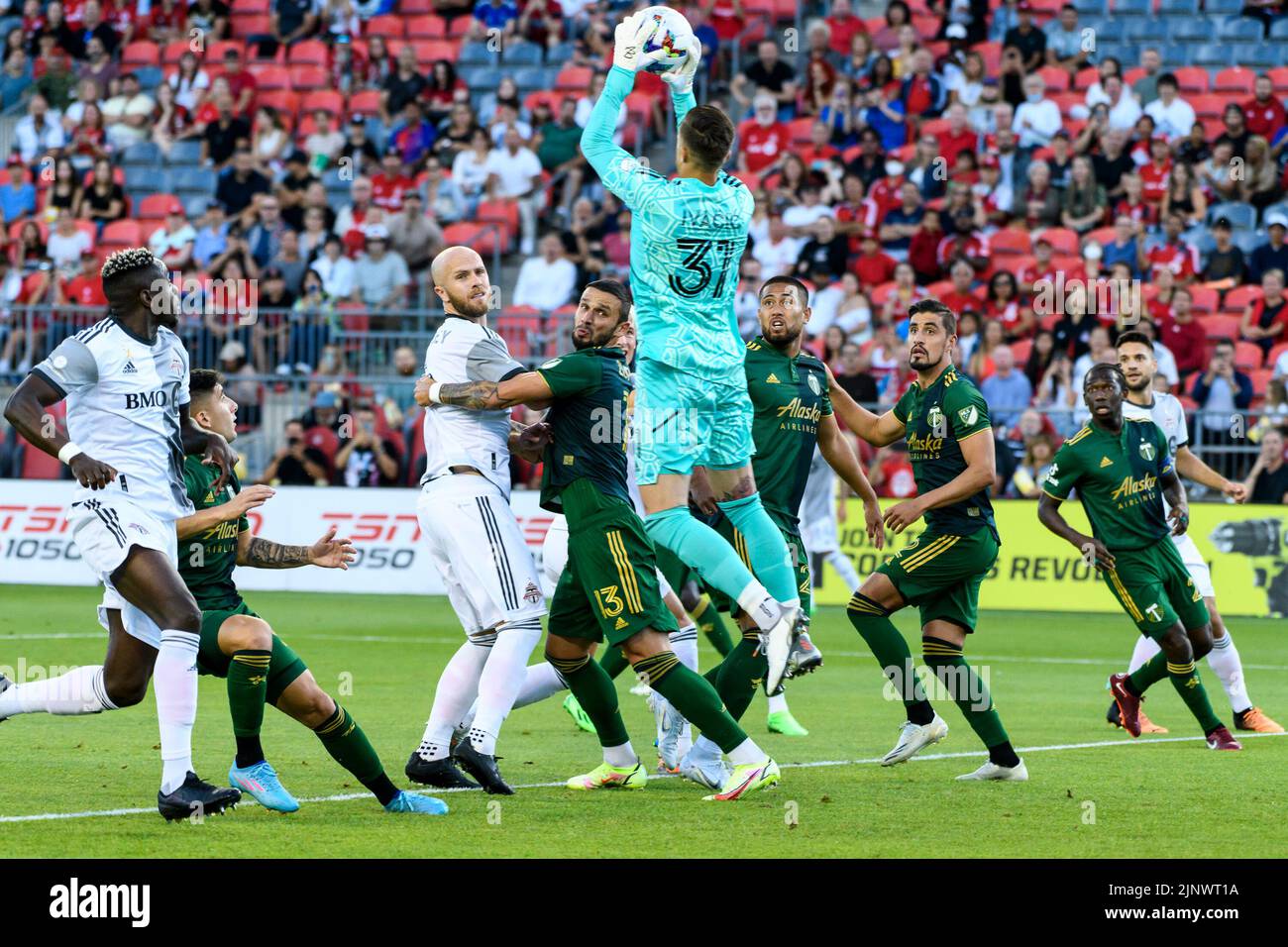 Toronto, Canada. 13th ago, 2022. Aljaz Ivacic (31) in azione durante la partita MLS tra il Toronto FC e Portland Timbers SC al BMO Field. Il gioco si è concluso nel 3-1 per il Toronto FC. Credit: SOPA Images Limited/Alamy Live News Foto Stock