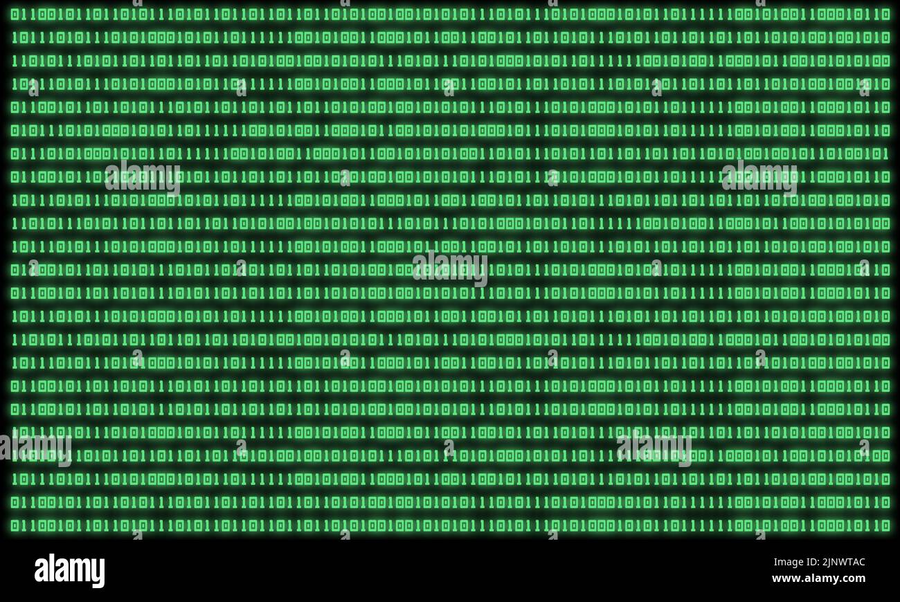 Linguaggio del computer con codice binario verde su sfondo nero. Foto Stock