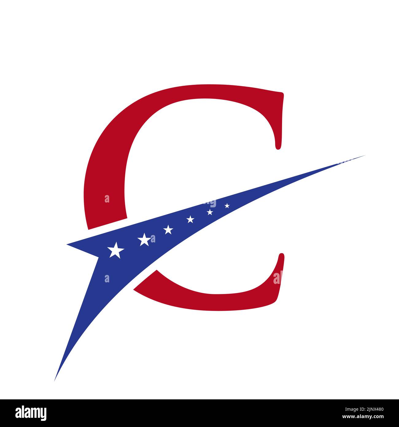 Lettera iniziale C Logo americano per il marchio aziendale, aziendale e aziendale. USA, logo americano sulla lettera C modello vettore Star Concept Illustrazione Vettoriale