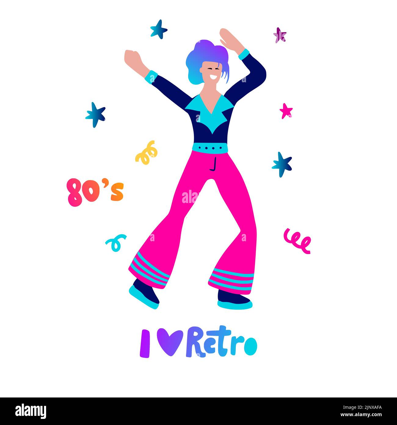 Discoteca party, 70s 80s ballerina. Funk man vettore retro musica, poster. Illustrazione Vettoriale