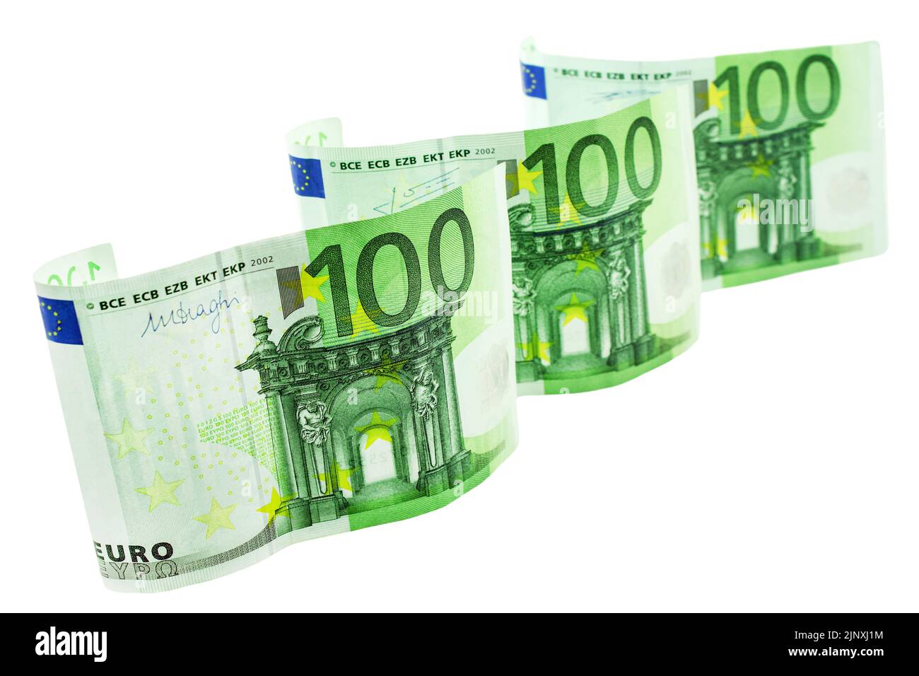 300 Euro Geldscheine auf weissem Hintergrund Foto Stock