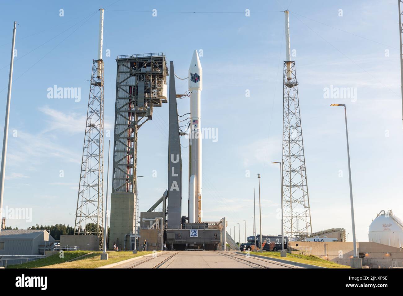 ULA Atlas V Rocket al Launch Pad Foto Stock