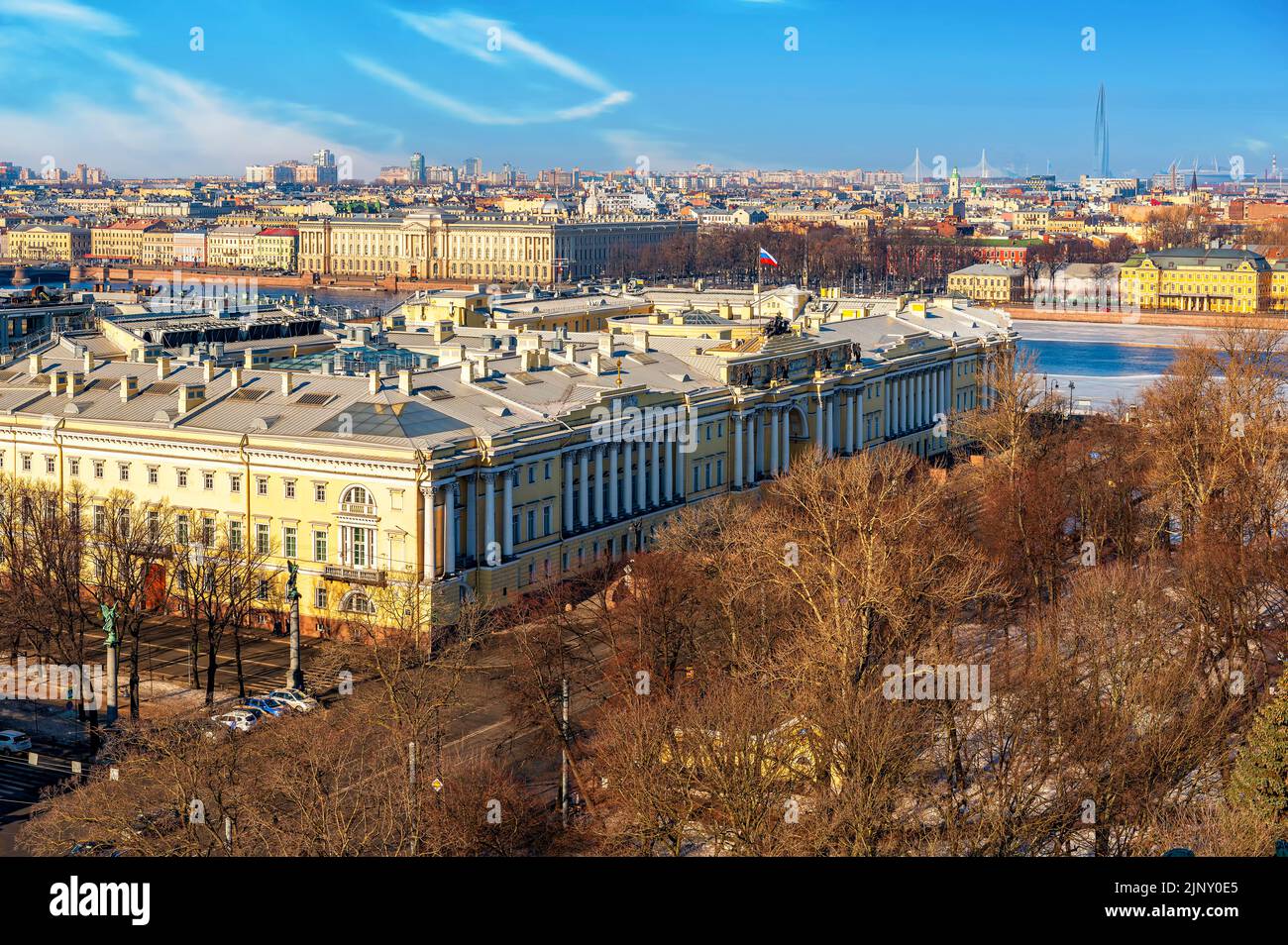 Vista panoramica della città di San Pietroburgo dall'alto della Biblioteca di Stato intitolata a B.N.Yeltsin Foto Stock