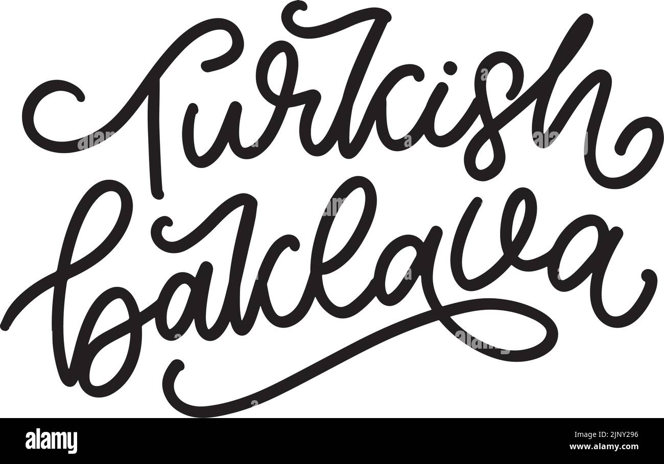 Citazione dei dolci orientali. Dolci di baklava scritte a mano. Pasticceria turca tradizionale design vettoriale. Biscotti arabi della cucina nazionale. Zucchero Illustrazione Vettoriale