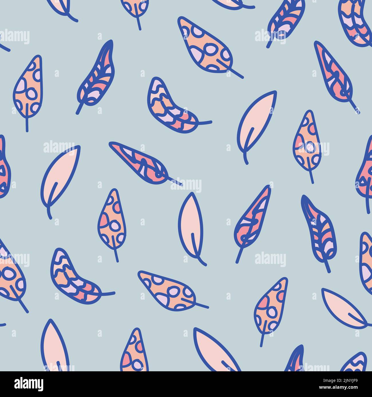 Colorate piume o foglie color pastello. Pattern vettoriale senza giunture. Texture infinita per cuccioli di bambina coperte, bibita, biancheria da letto, tessuto, scrapbook Illustrazione Vettoriale