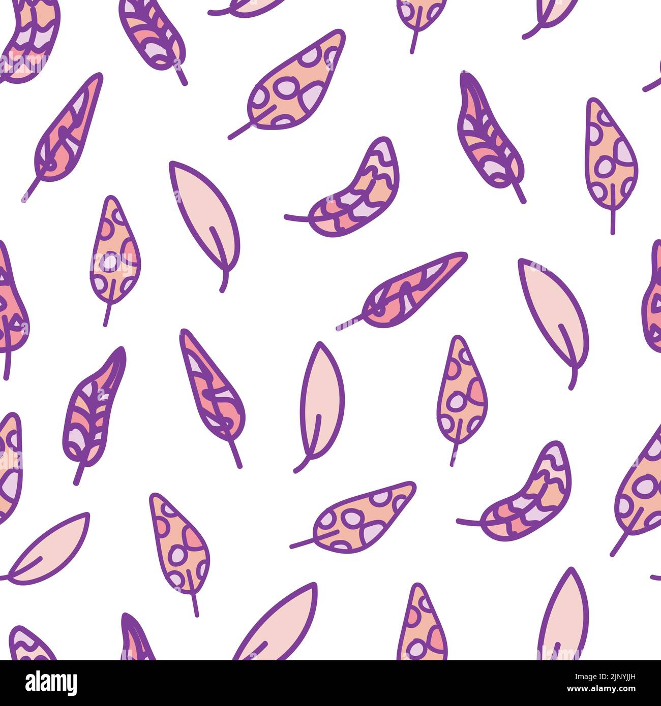 Colorate piume o foglie color pastello. Pattern vettoriale senza giunture. Texture infinita per cuccioli di bambina coperte, bibita, biancheria da letto, tessuto, scrapbook Illustrazione Vettoriale