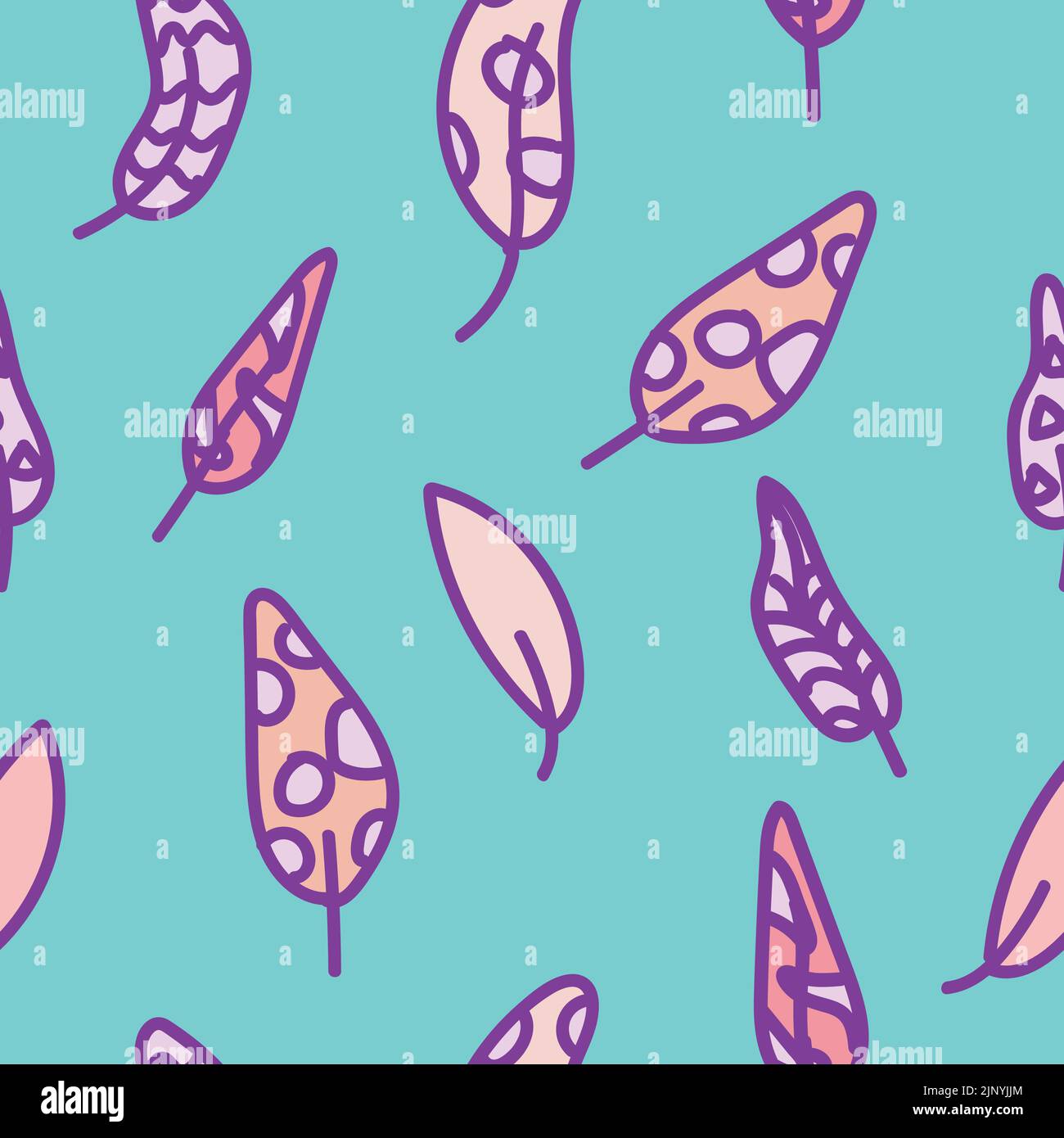 Colorate piume o foglie color pastello. Pattern vettoriale senza giunture. Texture infinita per cuccioli di bambina coperte, bibita, biancheria da letto, tessuto, scrapbook Illustrazione Vettoriale