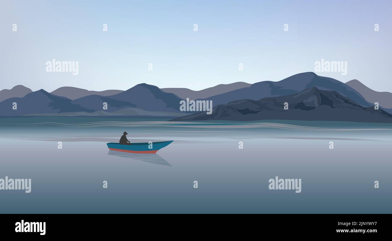 Montagna e colline del paesaggio. Skyline rurale. Il lago di laguna vista resort sfondo Illustrazione Vettoriale