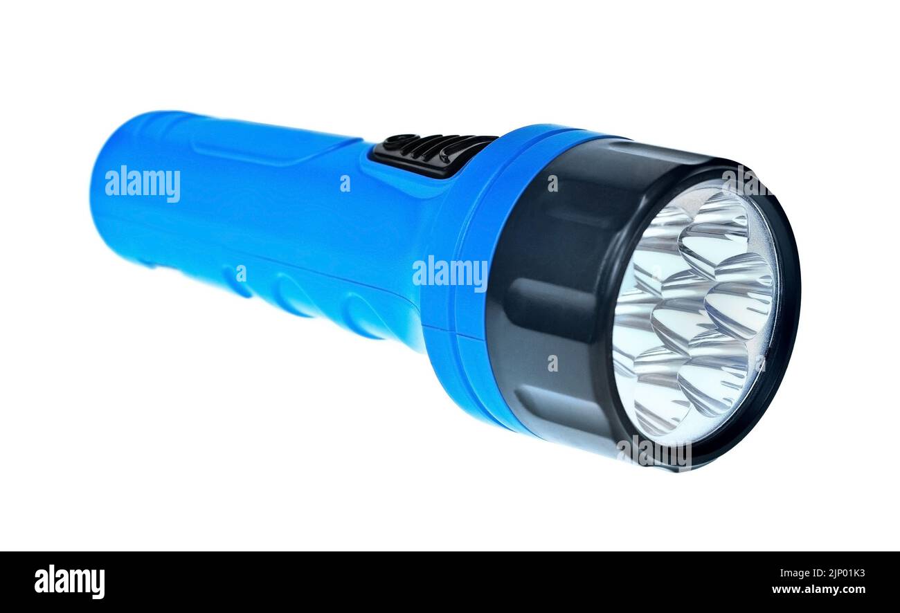 Torcia elettrica su sfondo bianco. Foto Stock
