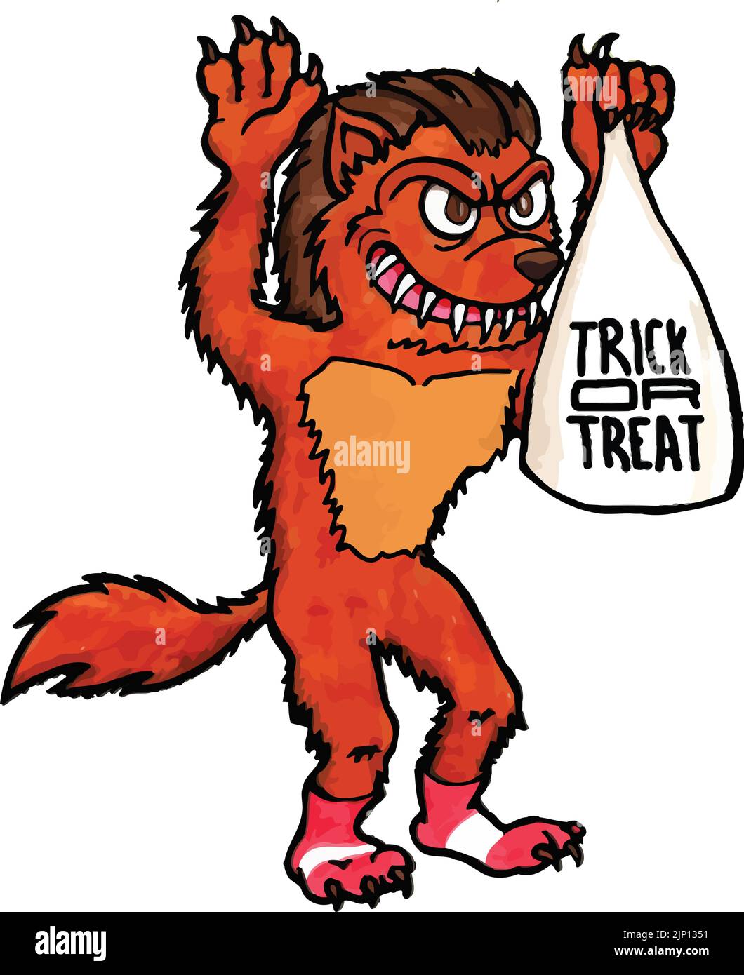 lupo mannaro con borsa trick o treat Illustrazione Vettoriale