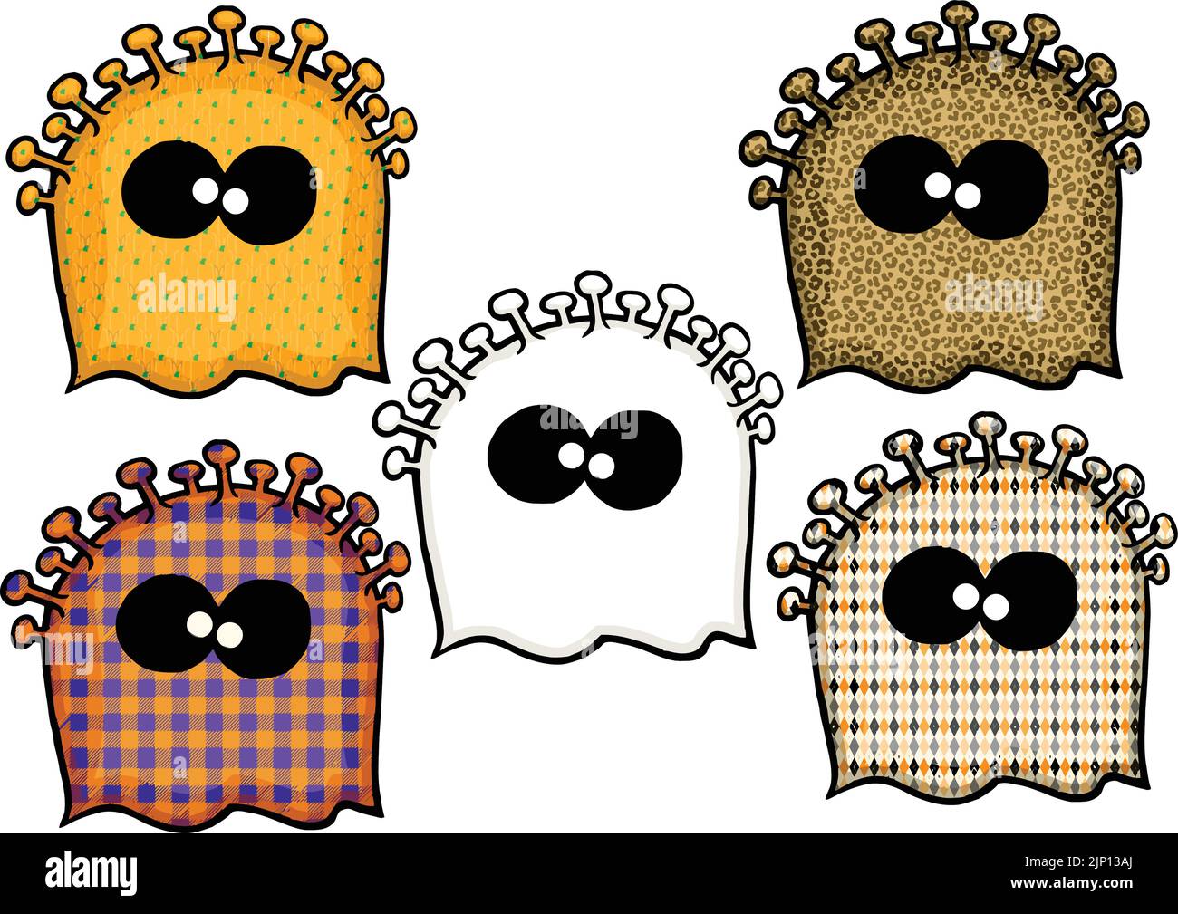 i fantasmi del cartone animato come virus in vari modelli Illustrazione Vettoriale