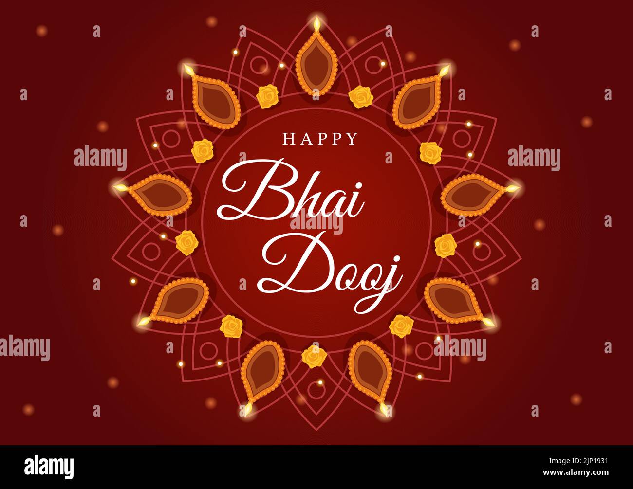 Happy Bhai Dooj Indian Festival Celebration Cartoon disegnata a mano Illustrazione delle sorelle prega per la protezione dei fratelli con un puntino sulla sua fronte Illustrazione Vettoriale