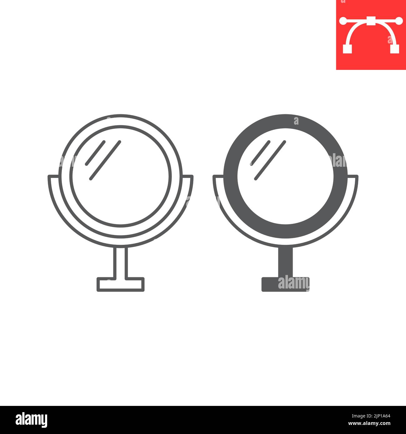 Linea di specchiatura rotonda e icona glifo, cerchio e trucco, icona vettore di specchiatura, grafica vettoriale, segno di contorno del tratto modificabile, eps 10. Illustrazione Vettoriale