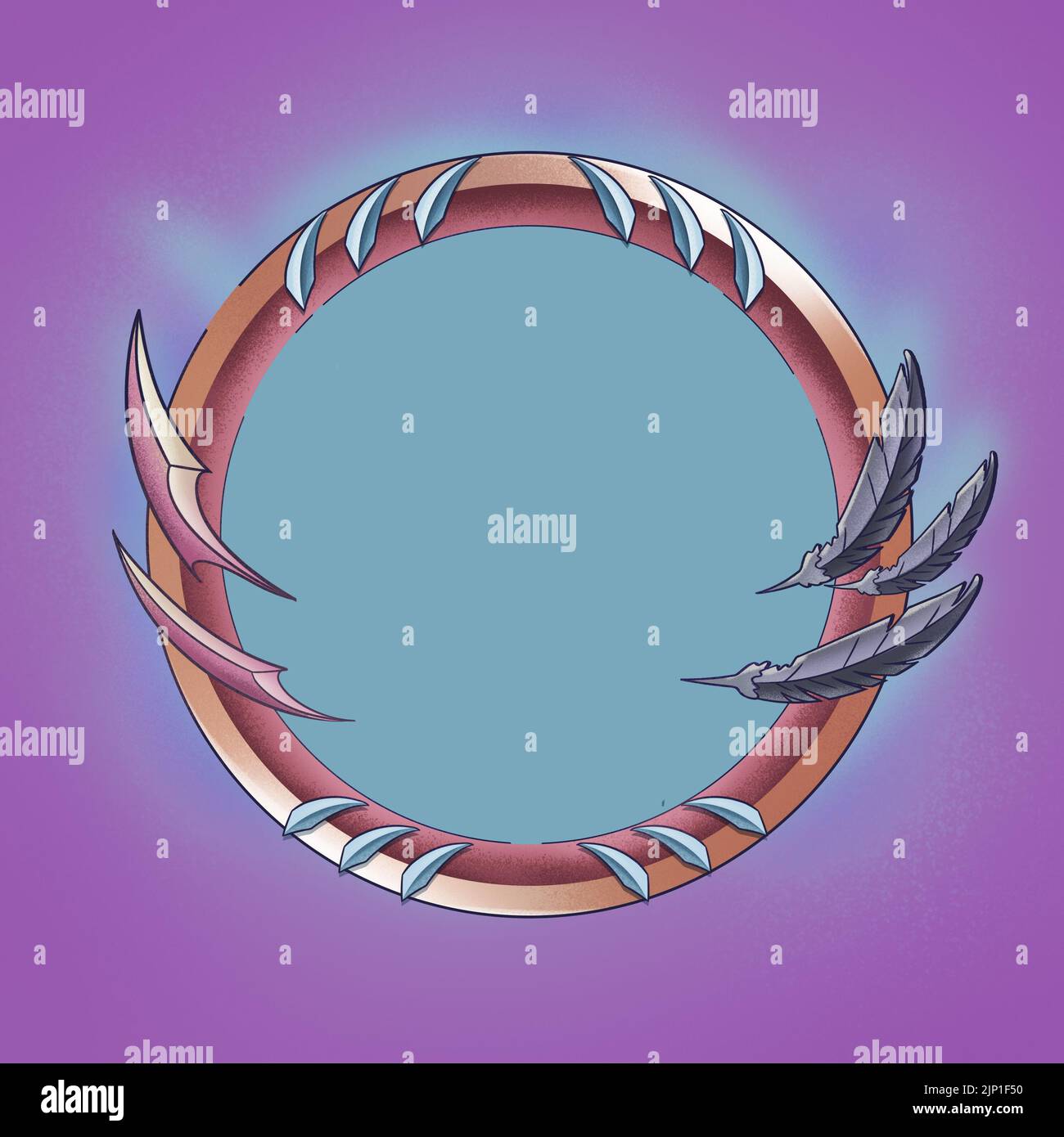 Badge rotondo. L'interfaccia utente nel gioco. Sfondo del disegno. Illustrazione del libro. Scena del videogioco. Serious Digital Painting. Sfondo illustrazione CG. Foto Stock