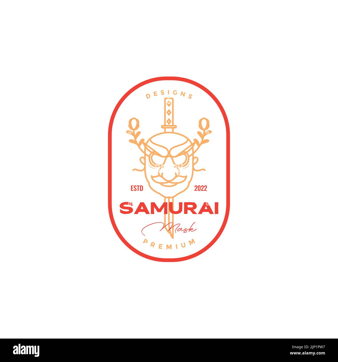 samurai maschera grande naso logo vintage Illustrazione Vettoriale