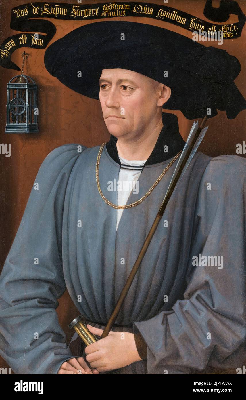 Rogier van der Weyden, Ritratto di un giudice del torneo, pittura in olio su pannello, 1450 Foto Stock