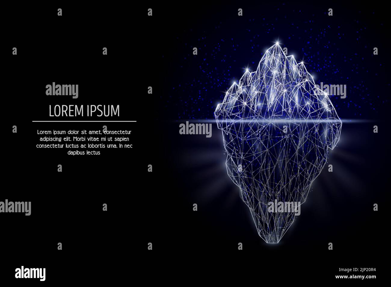 Mesh a reticolo Iceberg low poly composta da punti, linee e forme. Design vettoriale poligonale art style. Modello banner poster con spazio per la copia. Illustrazione Vettoriale