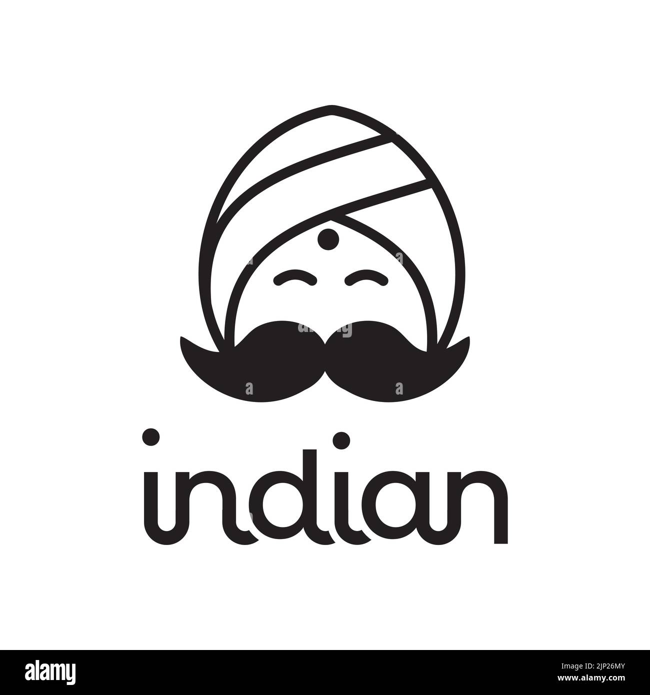 Indiano sorridente faccia uomo logo disegno di illustrazione del cartone animato, vettore di turbante circolare Illustrazione Vettoriale