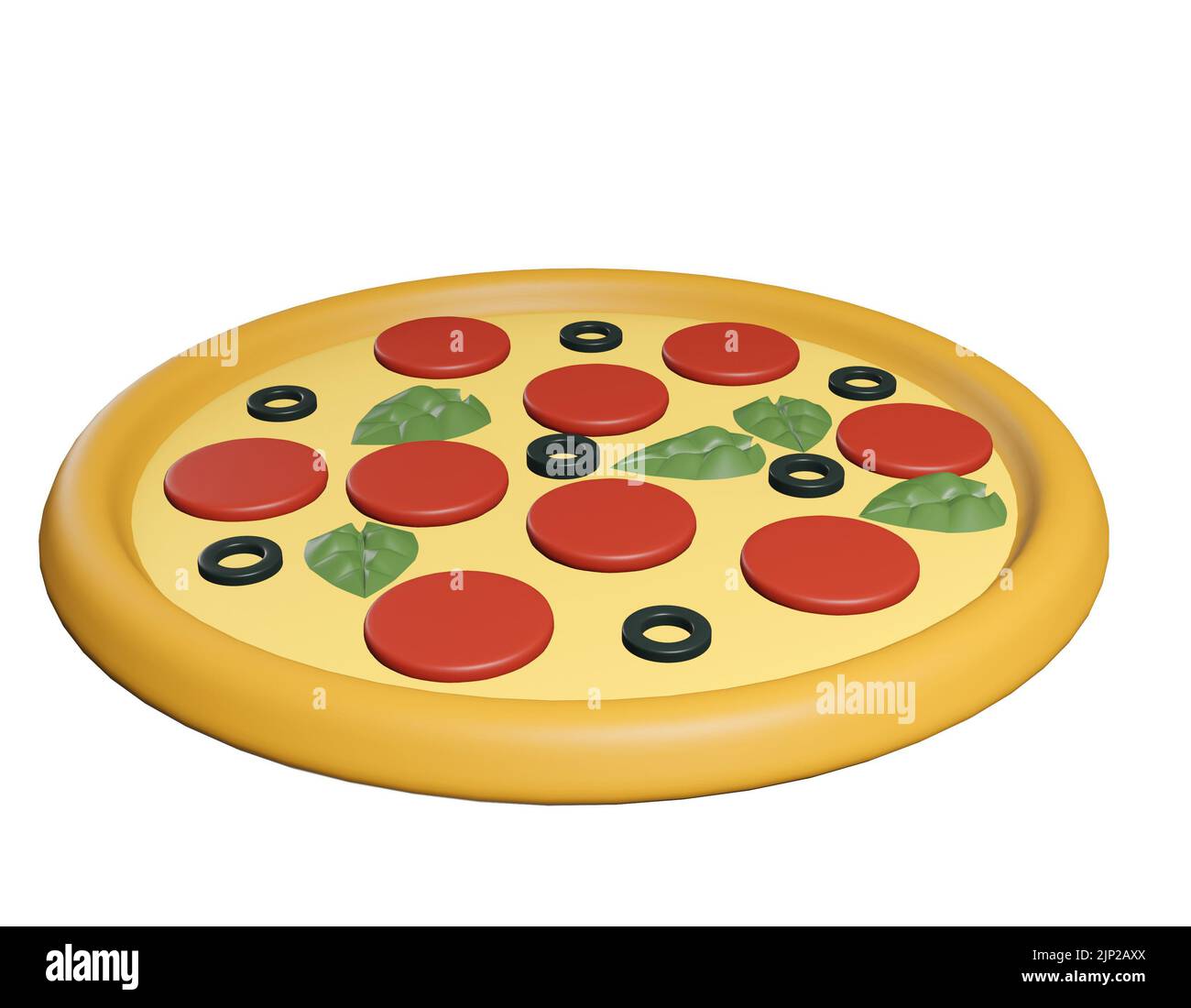 Salame peperoni italiani pizza intera rotonda su fondo bianco Foto Stock