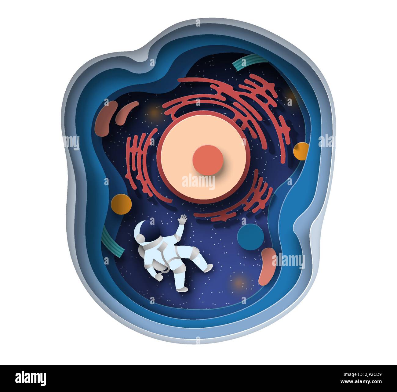 Cellula del corpo umano e vettore di carta dell'astronauta Illustrazione Vettoriale