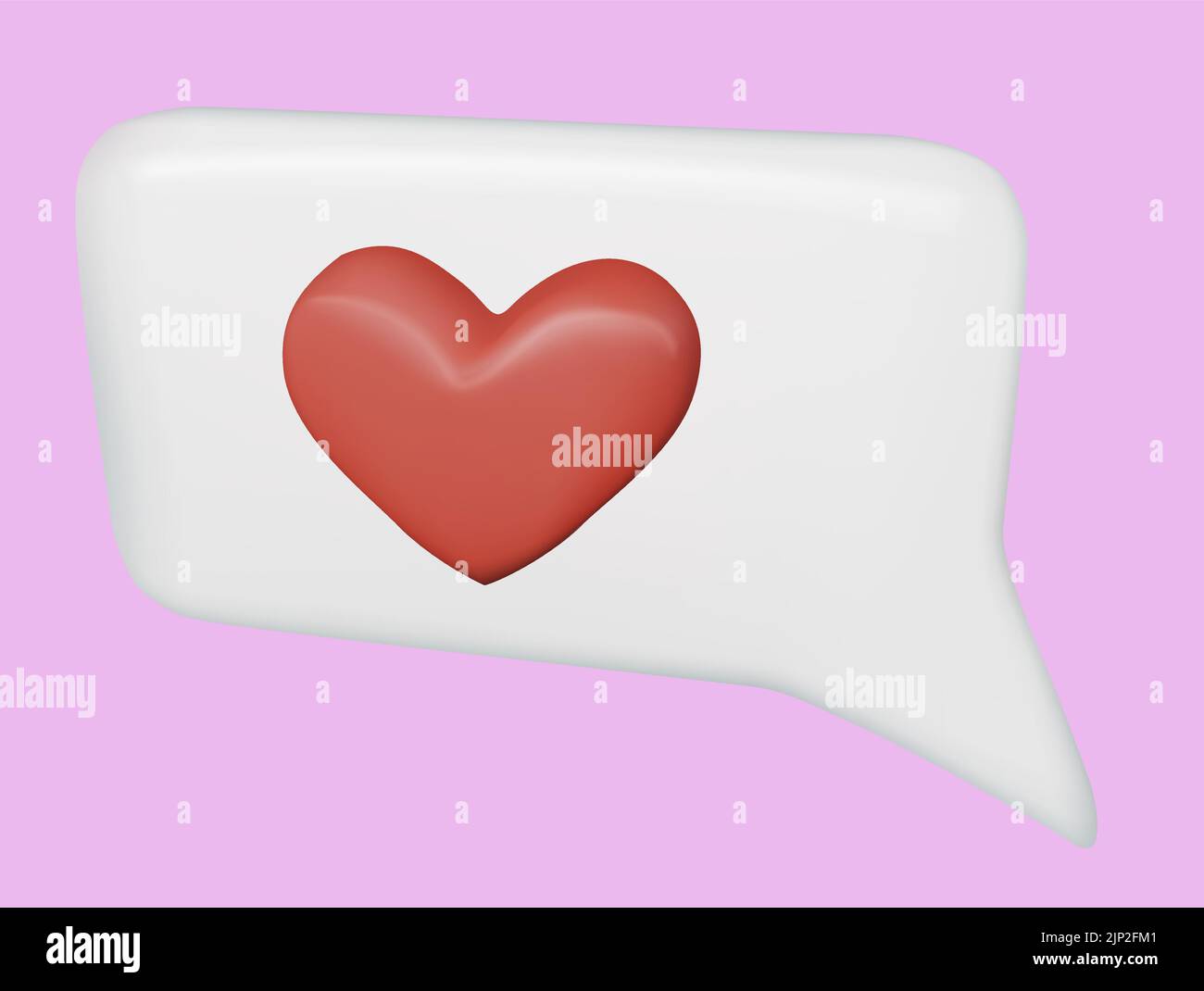 Icona messaggio di amore con cuore rosso. Concetto di chat online di incontri sociali. Rendering del vettore di notifica 3D. Illustrazione Vettoriale