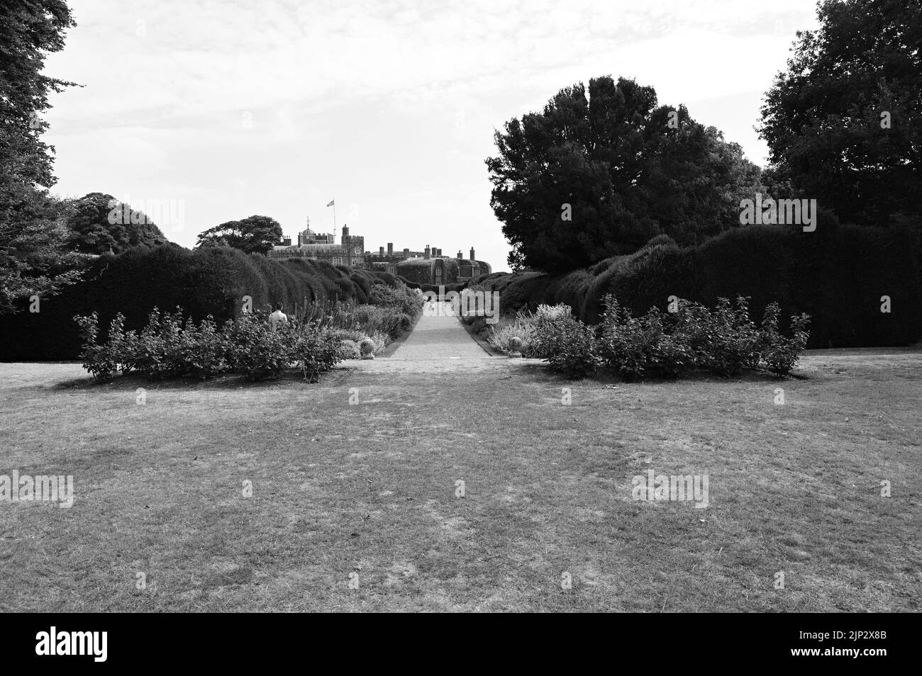 Un giardino di campagna inglese durante la siccità di agosto 2022. Foto Stock