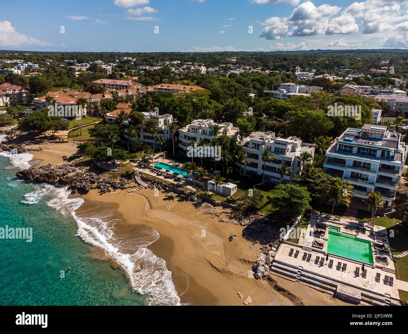 Un'immagine ad alto angolo dell'hotel Playa Sosua. Repubblica Dominicana. Foto Stock