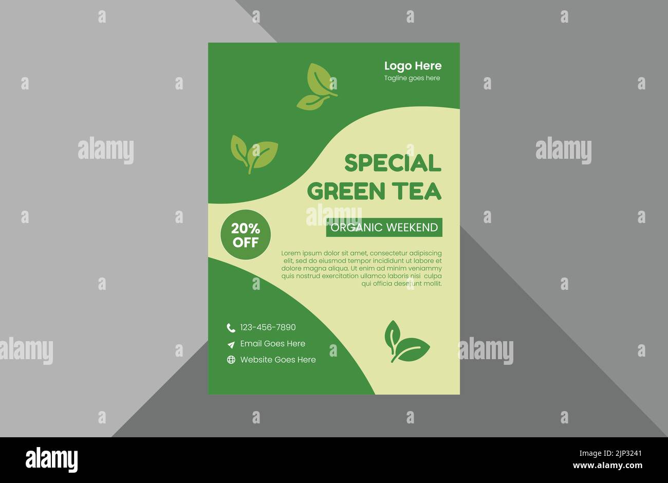 modello di volantino biologico per alimenti sani. design di volantino vegetariano per ristoranti. modello a4, design di brochure. Illustrazione Vettoriale