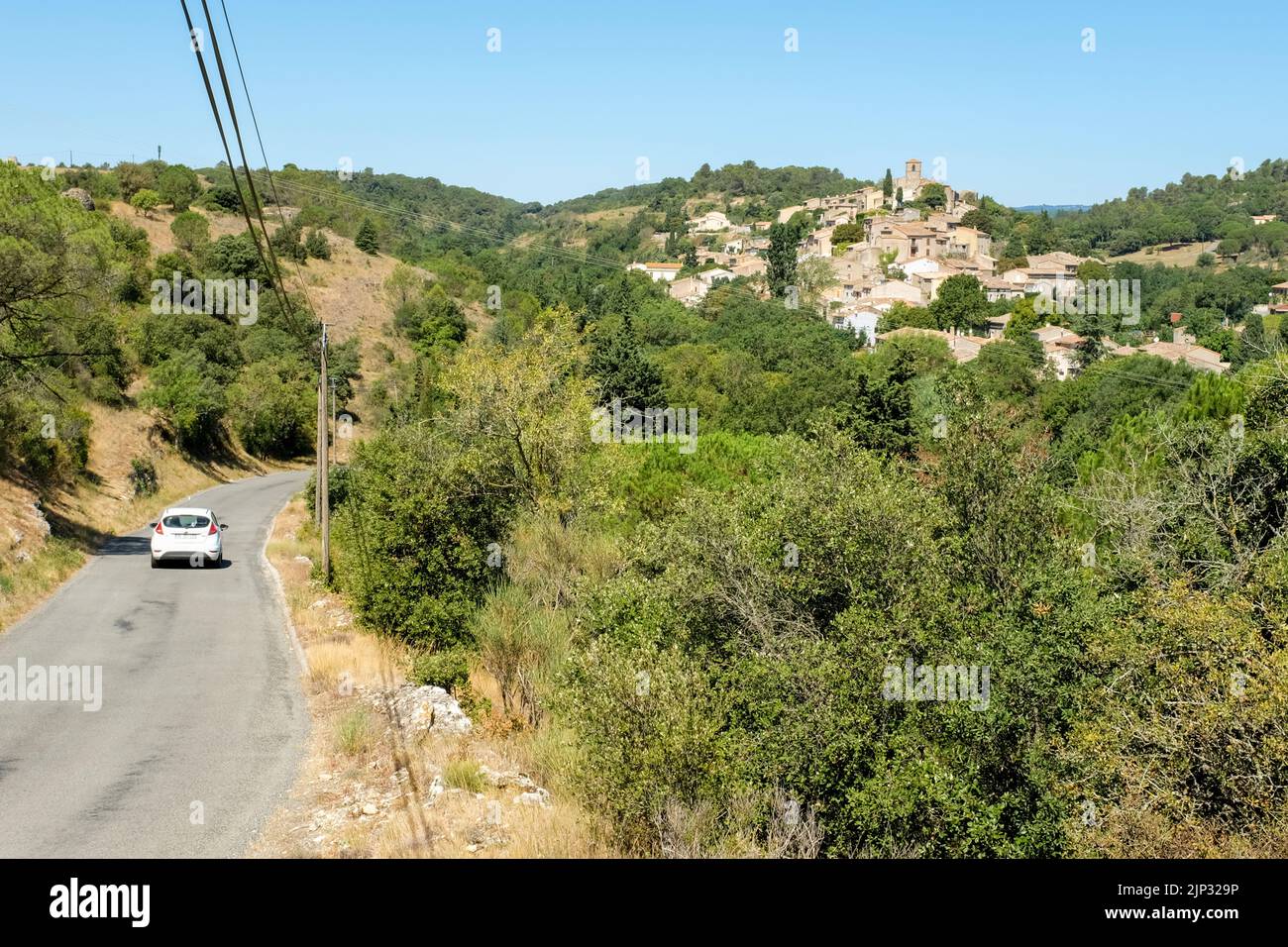 Vista del villaggio di Aragon vicino a Carcassonne nel sud della Francia. Foto Stock