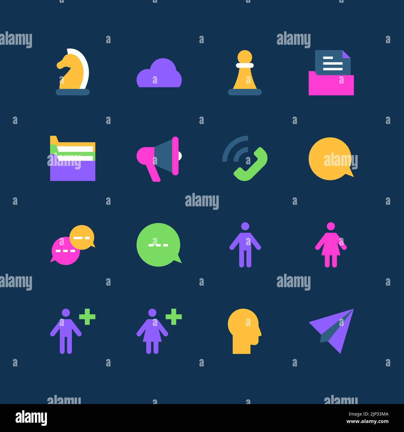 Comunicazione remota: Set di icone al neon dal design piatto Illustrazione Vettoriale