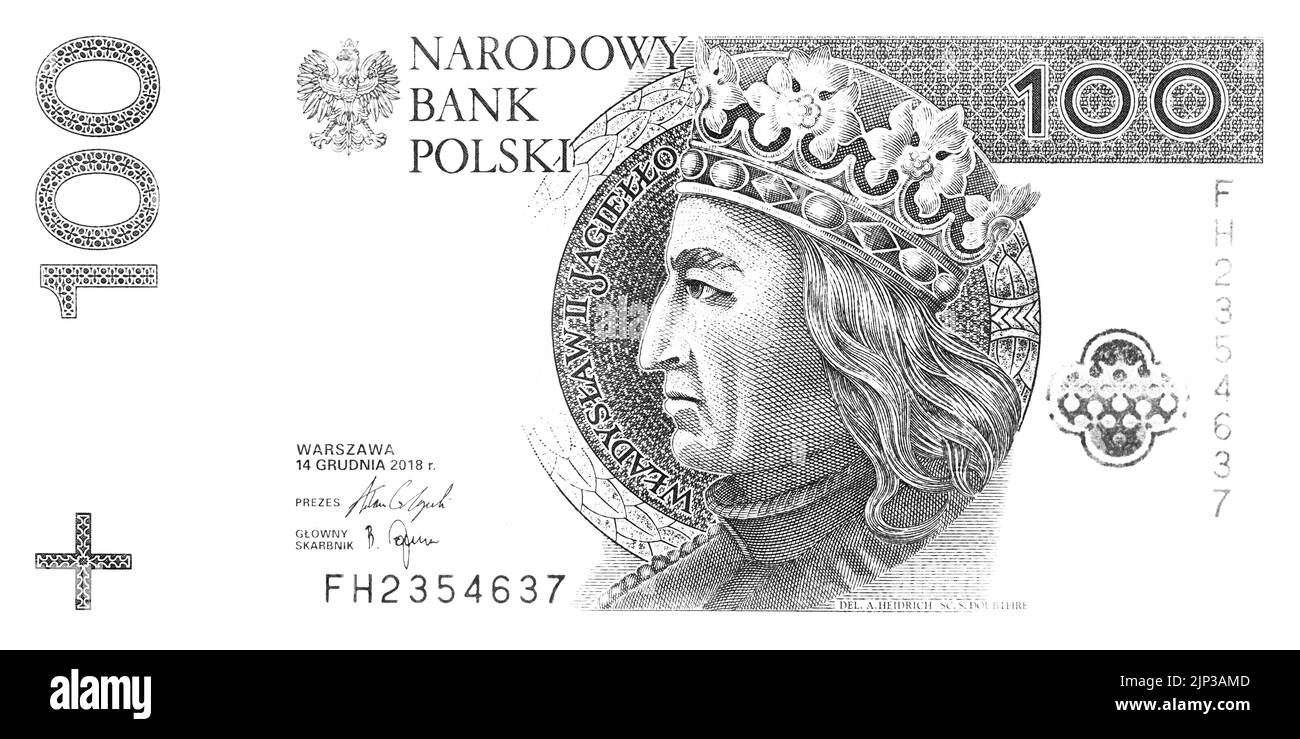 100 banconota zloty lucidata per il design Foto Stock