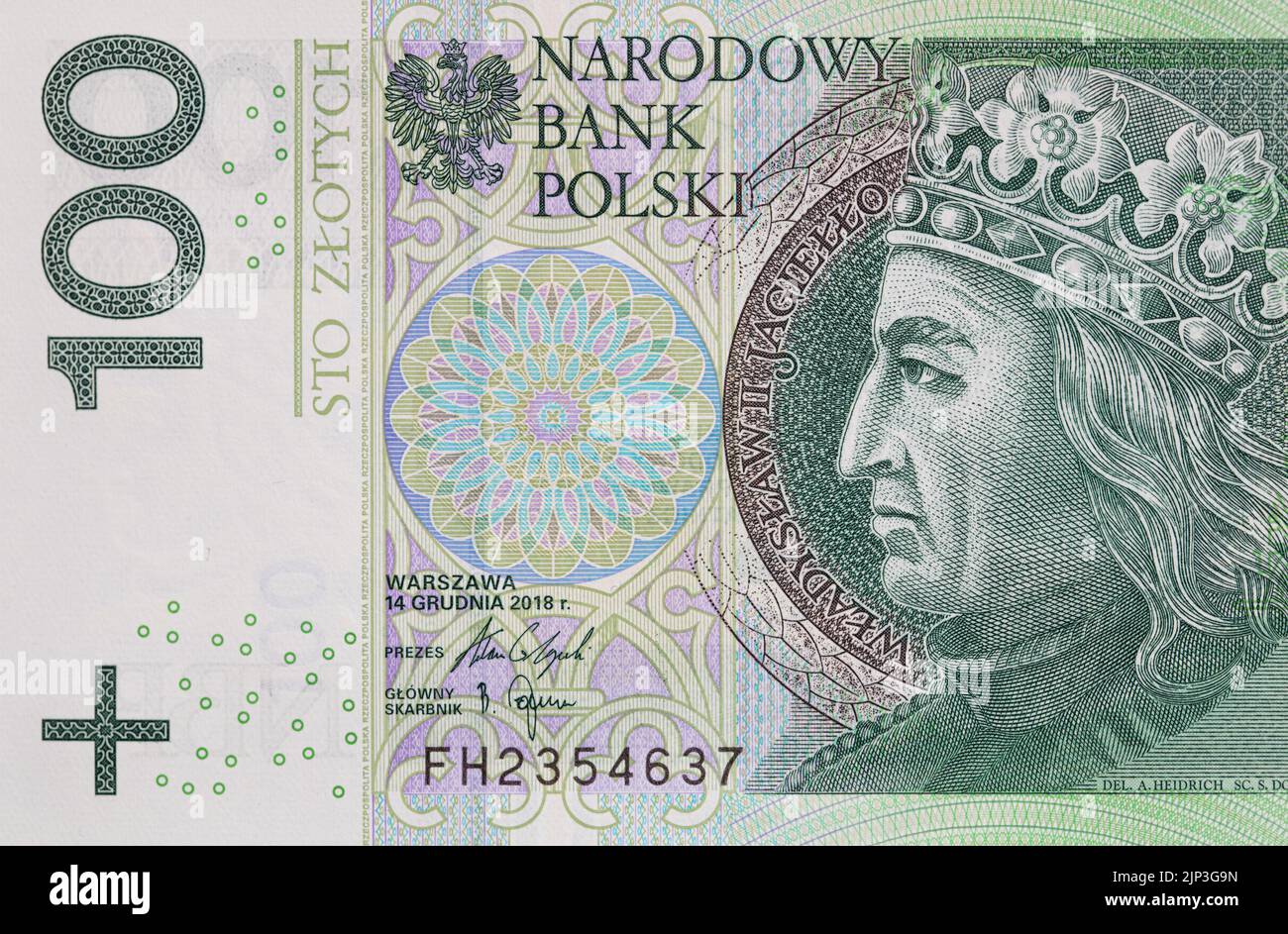 100 banconota zloty lucidata per il design Foto Stock