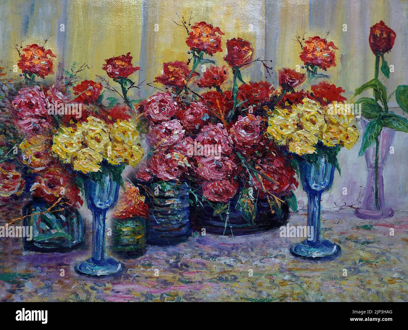 Pittura d'arte olio colore fiore in vaso Foto Stock